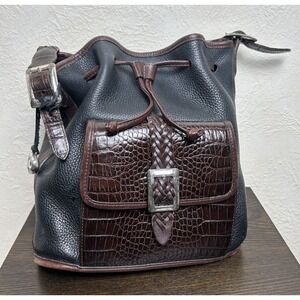 BRIGHTON Brown Leather Drawstring Bucket Shoulder Bag